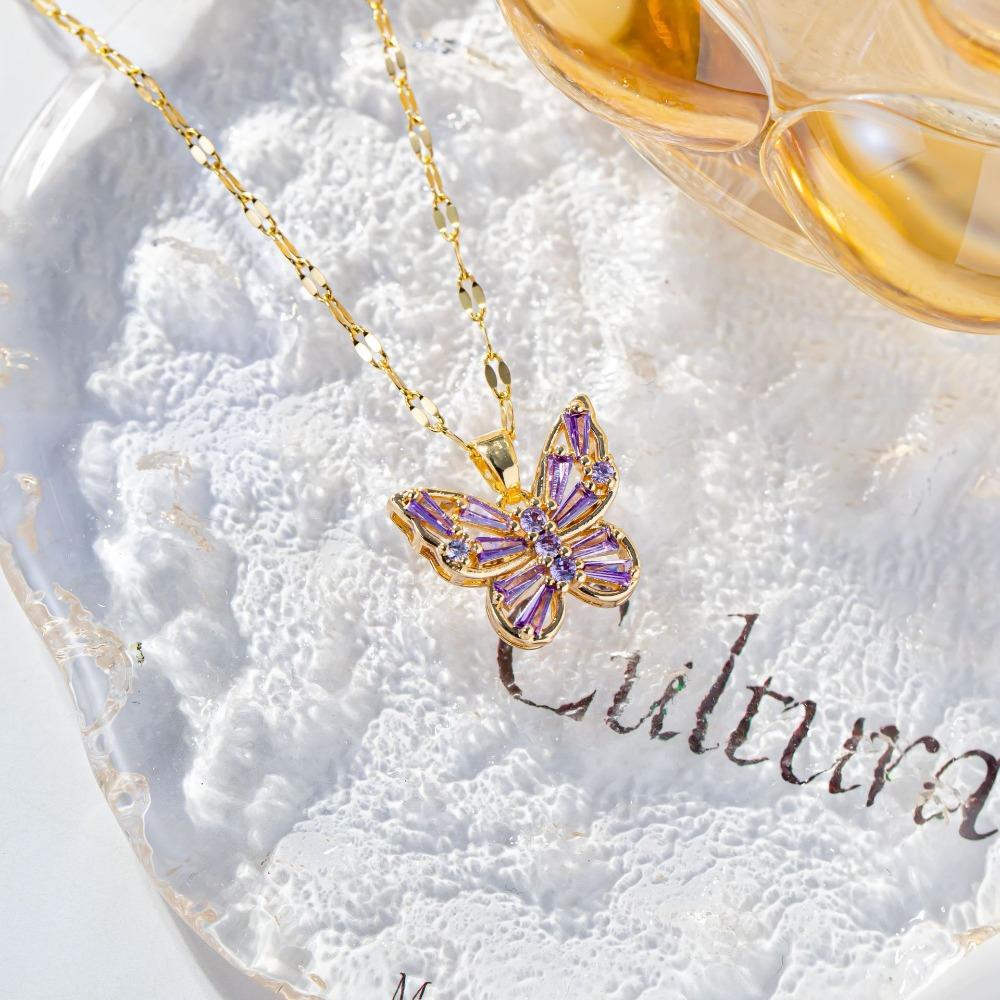 Fashion Zirconia Butterfly Pendant Necklaces for Women Sparkling Stainless Steel Necklace Jewelry Wedding Accessories
