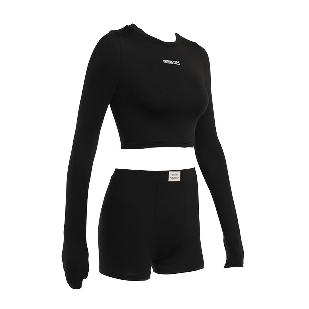 Женский спортивный костюм для йоги и тренажерного зала, укороченные топы с длинными рукавами, шорты, комплект одежды для отдыха, 2 шт.