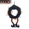 Halloween Wreath with Witch Hat and Legs Black Tulle Decoration Orange Bowknot for Door Wall Fireplace