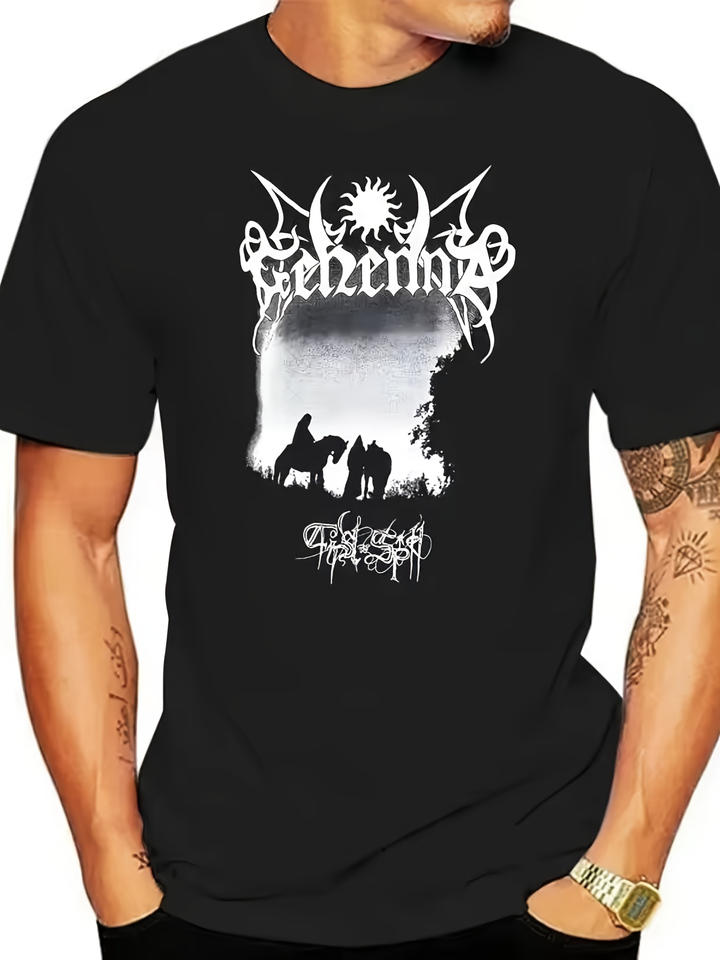 Black Cotton T shirt Men Casual Black Gothic Metal Band Celenoys Tribal Design Sun and Wolves Print Dark Fantasy Art Music