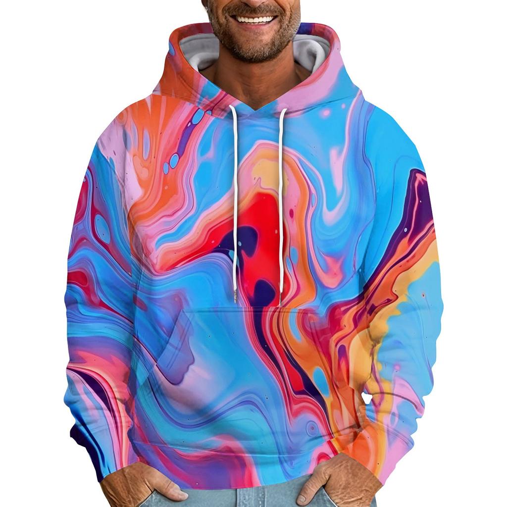 Men'S Loose Fashion Retro Printed Hooded Sweatshirt Casual Fashion Sports Sweatshirt