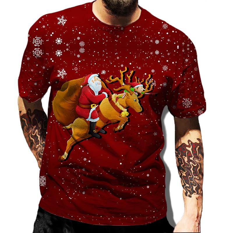 Men Merry Christmas Graphic Santa Claus 3D Print Casual Clothes Elk Loose Top O-neck