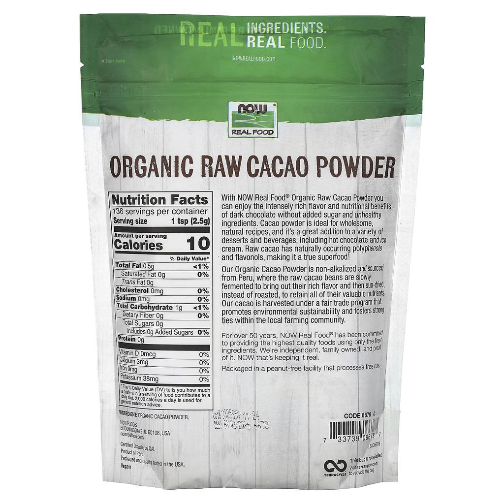 NOW Foods, Real Food, Organic Raw Cacao Powder, 12 oz (340 g)