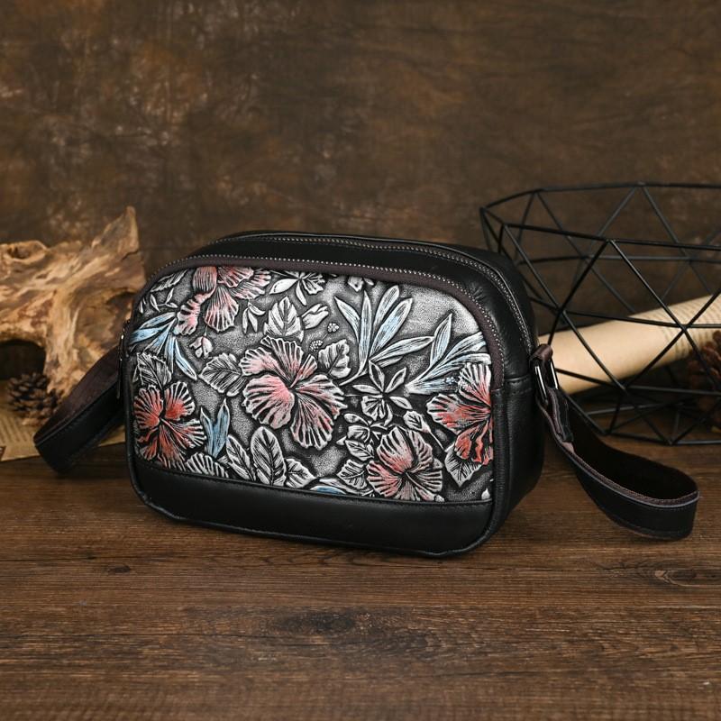 Johnature Genuine Leather Retro Embossed Women Bag Versatile Hand Painted Cowhide Shoulder & Crossbody Bags