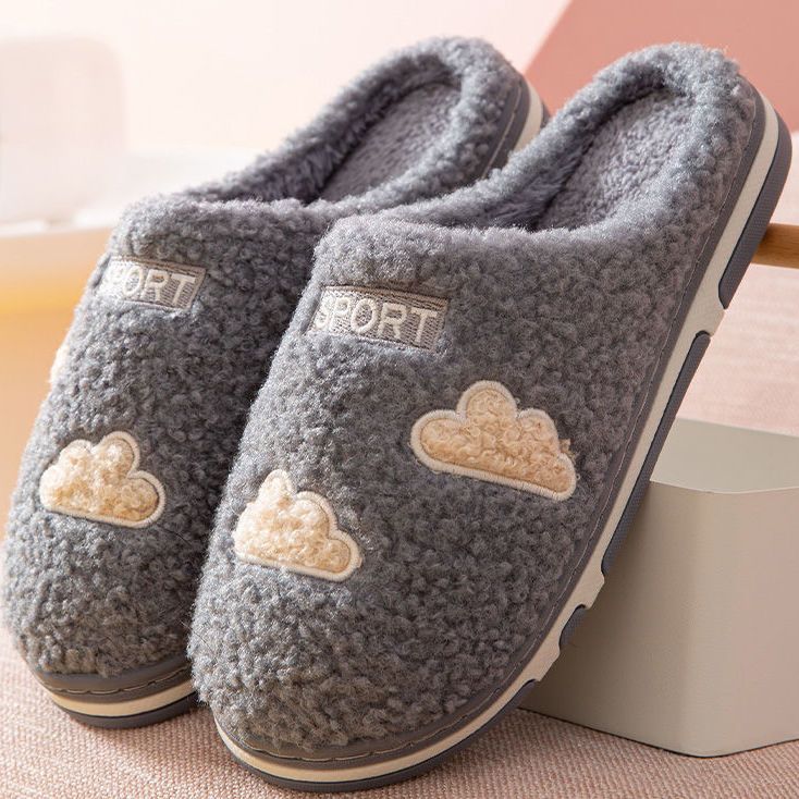 Men's Cotton Slippers Winter Plus Velvet Couple Indoor Non-slip Home Warm Plush Slippers Women's Thick-soled Slippers