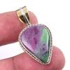 Ruby In Zoisite Lab-Created 925 Sterling Silver Gift Two Tone Pendant 1.25" A6c77