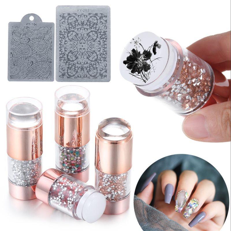 Силиконовые двухсторонние хрустальные ручки для дизайна ногтей и набор пластин для штамповки ногтей