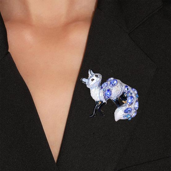 Vivid Fox Shape Brooch Shiny Rhinestones Pin Women Lovely Enamel Animal Party Casual Badge Clothes Accessories