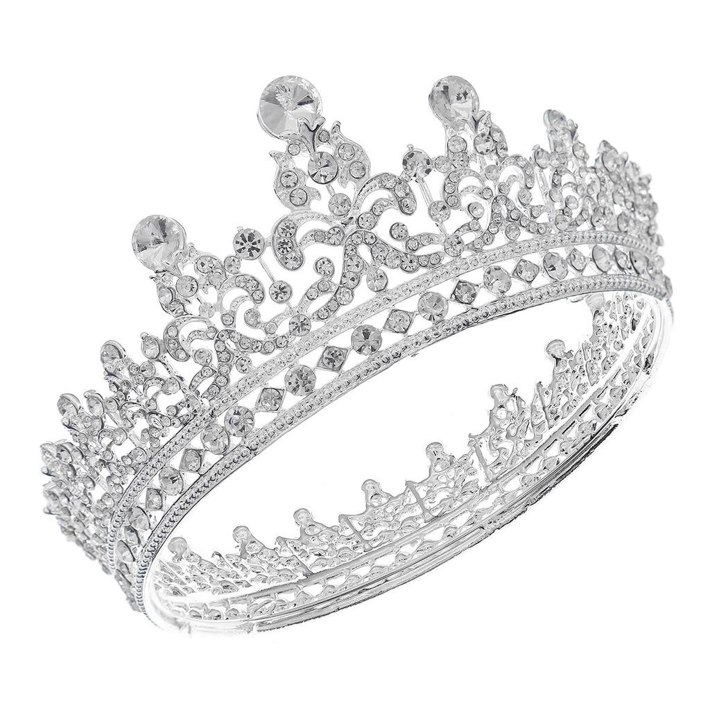 Свадебная корона Роскошная ретро-тиара на день рождения, свадьба, королевская свадебная корона, сплав, стразы, полная круглая корона