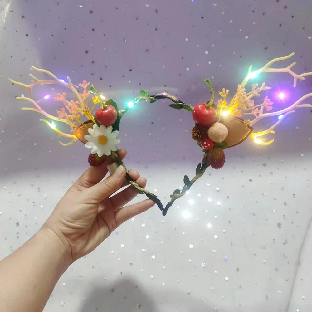 Обруч для волос Светодиодная рождественская повязка на голову Светодиодная светящаяся повязка на голову Милая повязка на голову с оленьими ушками и рогами Девочка