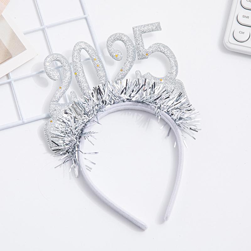 1 шт. новогодние диадемы повязка на голову 2025 Eve Supplies Happy головной убор цветной цифровой обруч для волос украшение для рождественской вечеринки