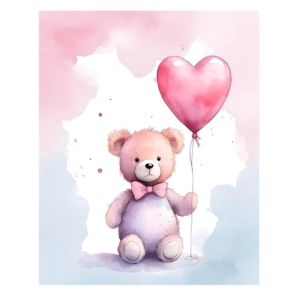 Miś Z Balonem Serduszkiem Miś Z Balonem Serduszkiem, 30X40 Cm, Bez Ramy, Płótno Premium Na Blejtramie