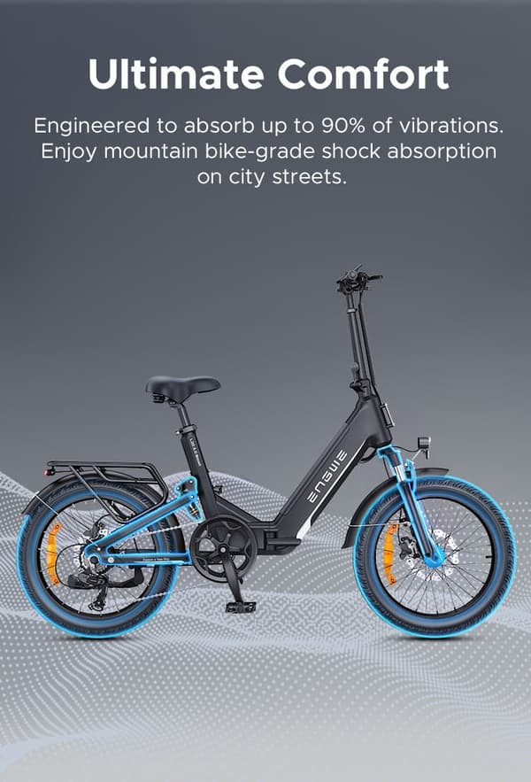 ENGWE L20 3.0 Boost Electric Bike, 250W Motor, 120km Range, 20" Fat Tires, Full Suspension, Shimano 7-Speed, Fast 2H Charge, Torque Sensor