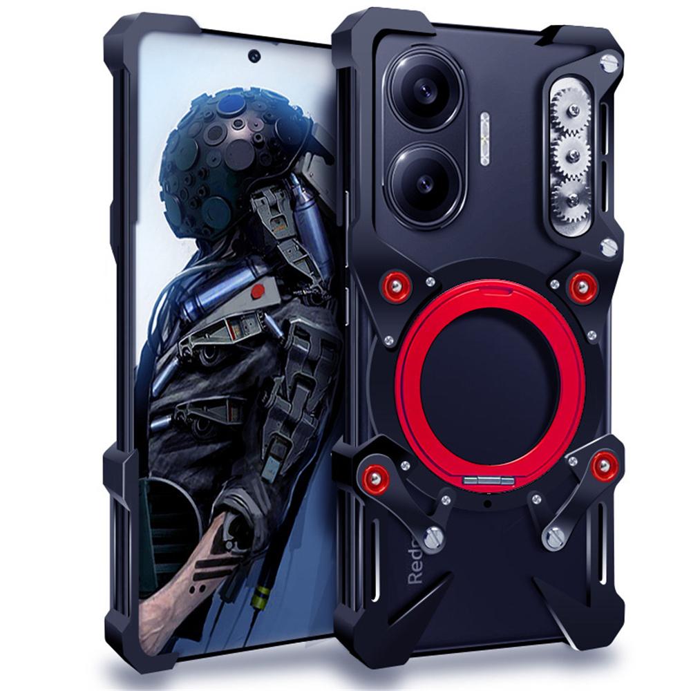 For Xiaomi Redmi Turbo 4 Pro 5G Bumper Case Rotating Kickstand Aluminum Alloy Magnetic Phone Cover with Wrist Strap