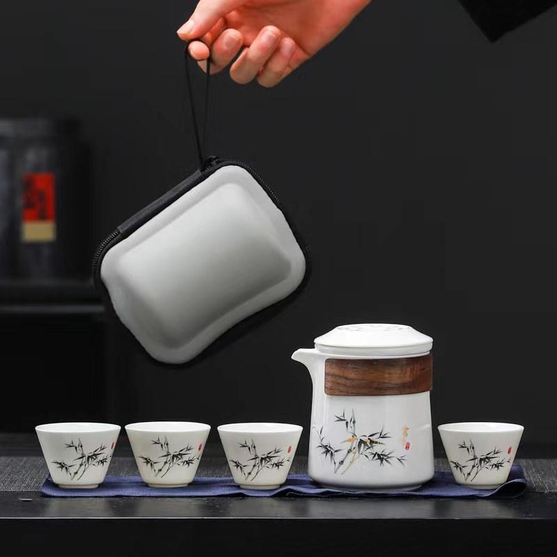 Белый фарфоровый дорожный портативный чайный сервиз керамическая гайвань чайная чашка набор быстрой чашки бытовой чайник и набор чашек китайская чайная утварь