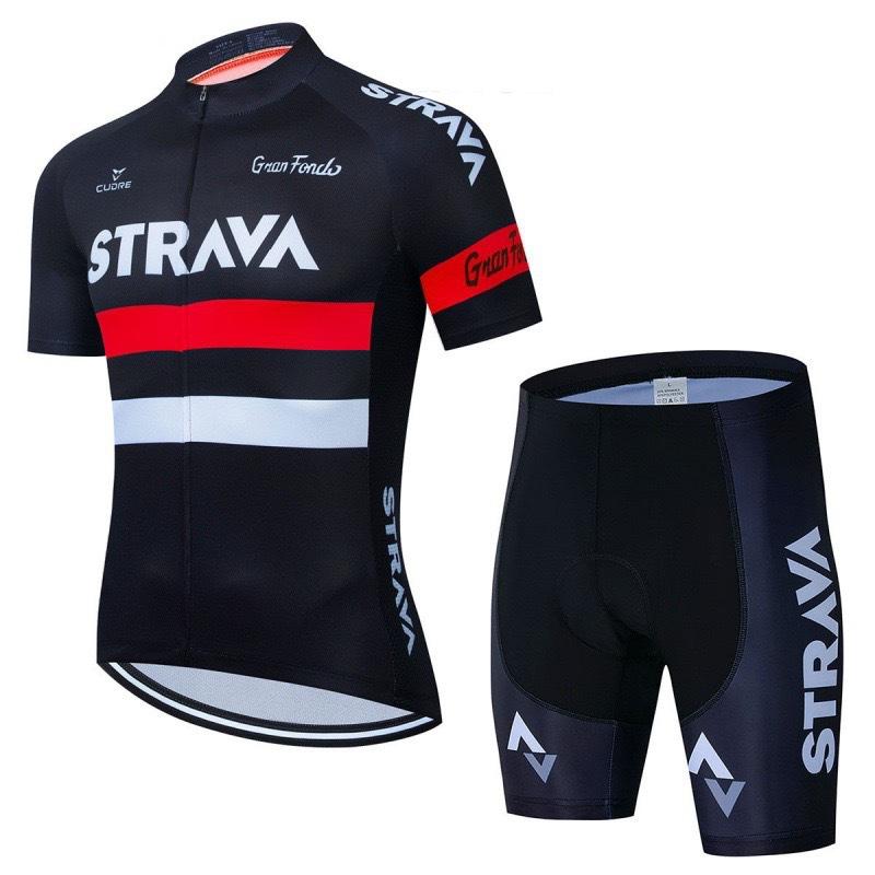 New Strava Cycling Suit Men's Outdoor Sports Cycling Short Sleeve Strap Shorts Set