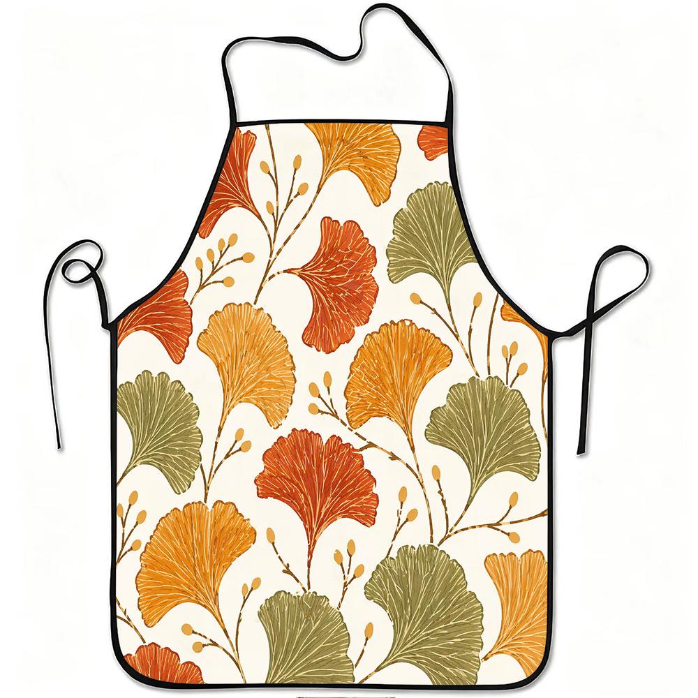 1pc Ginkgo Leaf Apron Suitable for Cooking, Gardening & Orchard Picking - Adjustable Waistband, Durable Easy-Clean Polyester with Vintage Botanical Gi