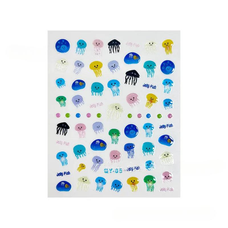 3D желейные наклейки для ногтей, прозрачные, милые, кавайные, медузы, нейл-арт, наклейки в стиле Ins, океанская тема, скрапбукинг, детская игрушка