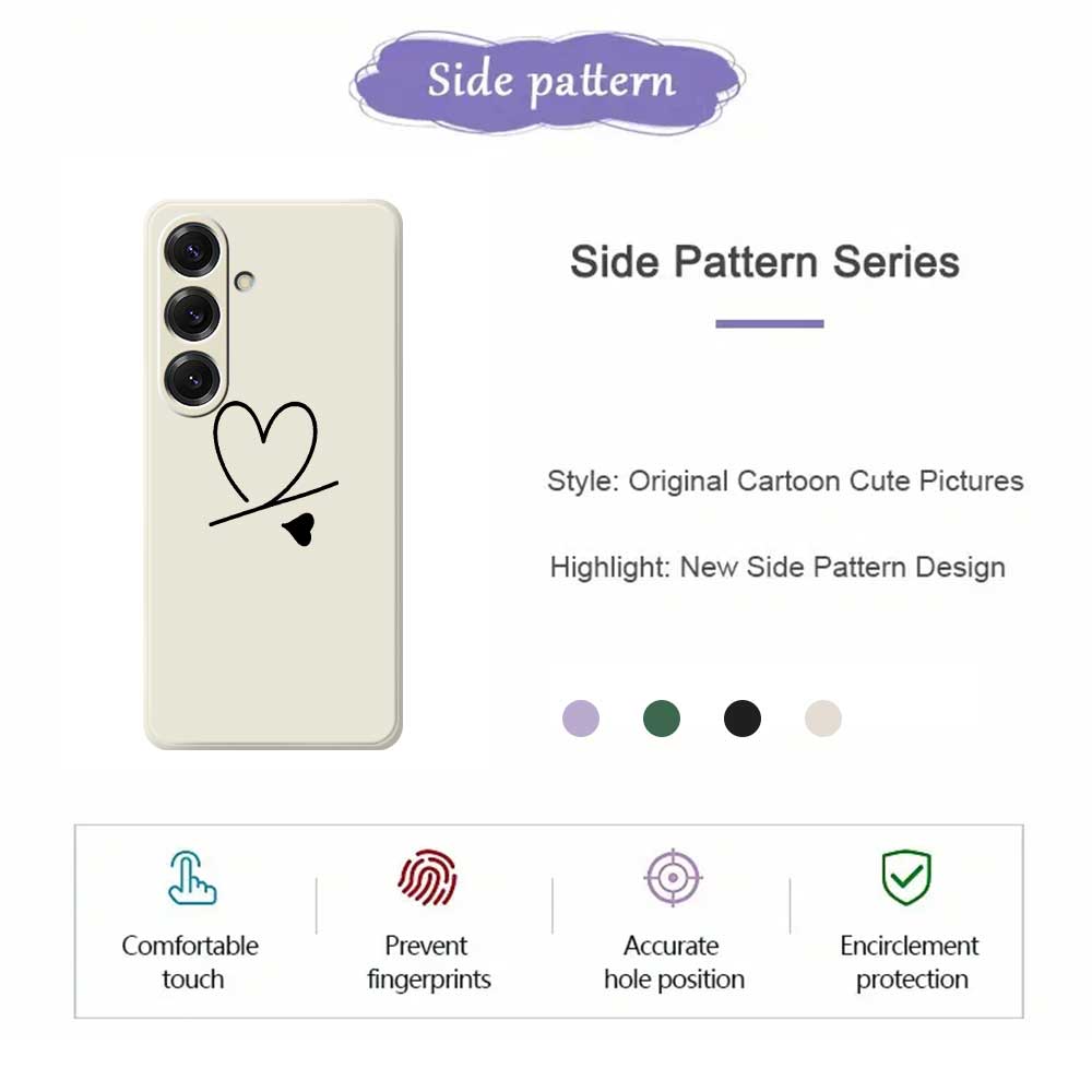 For Samsung Galaxy S25 Case Black Love Pattern Printing Straight Edge TPU Phone Back Cover