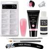 Набор для наращивания ногтей PolyGel THR3E STROKES - Розовый PolyGel Builder и Прозрачный Гель, Жидкость для выравнивания, Кисть, Пушер, Пилка, Зажим - 30 мл (PINK)