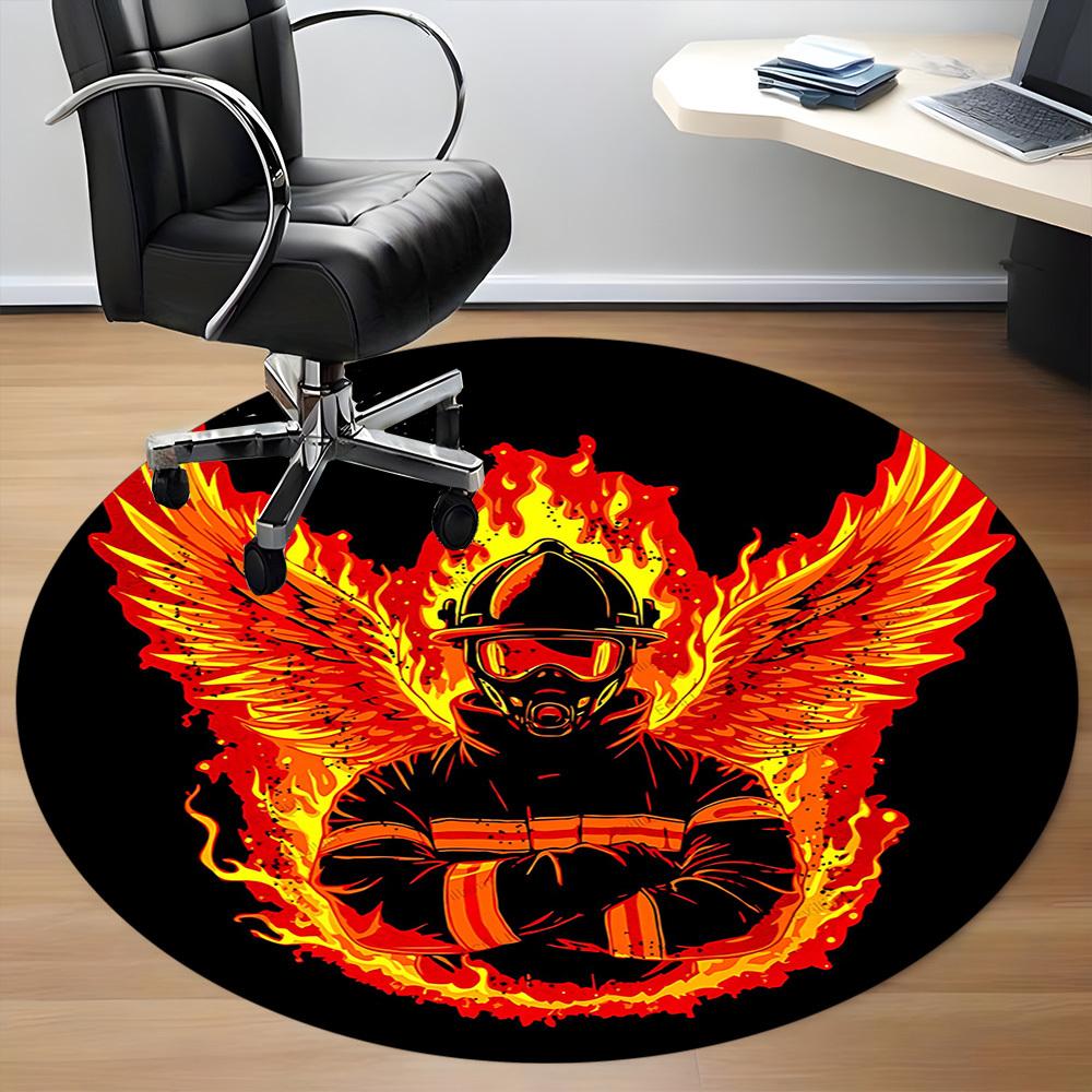 1pc Firefighter Phoenix Office Round Area Rug, Indoor Mat Suitable ForOffice, Under Office Chairs Bedroom Living Room Home Decor, Room Deco T037