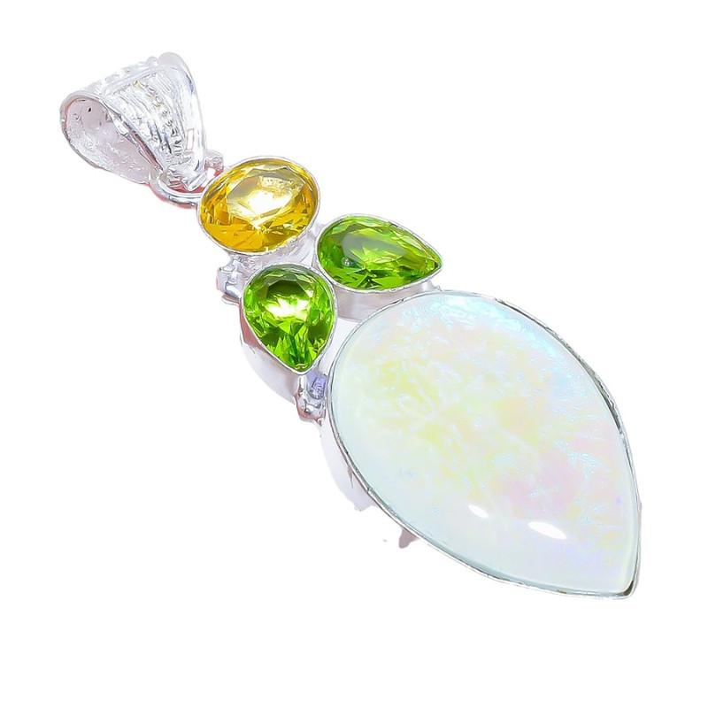 Triplet Fire Opal, Peridot Gemstone 925 Sterling Silver Jewelry Pendant 2.5" AH-3274