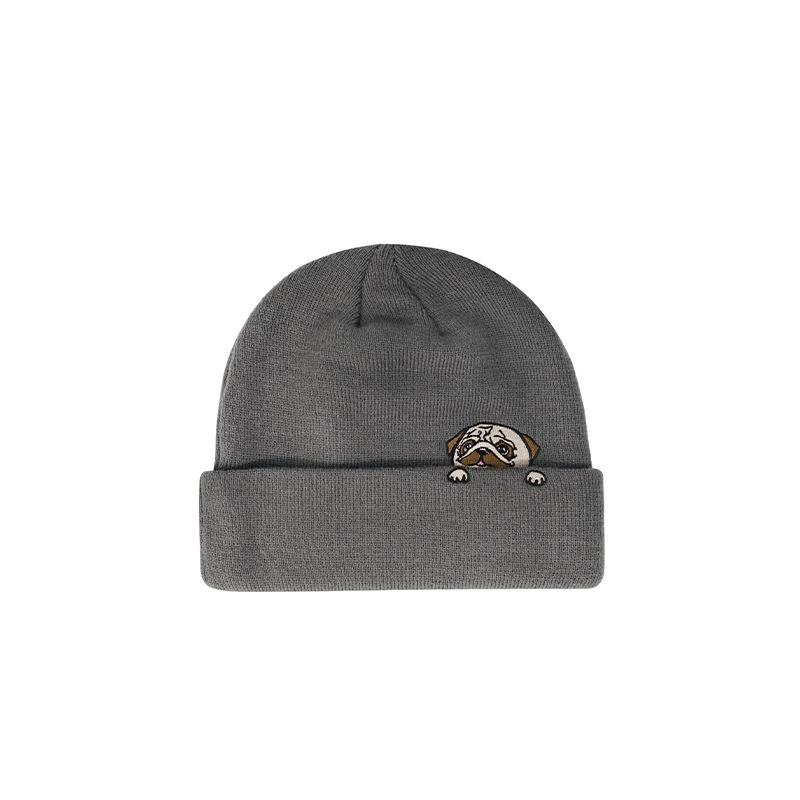 New Dog Embroidery Beanie Hat for Winter, Ear Warmer Knit Cap for Men and Women, Warm Fleece Lined Unisex Skull Cap