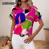 Женский летний новый модный принт с разноцветным U-образным вырезом и коротким рукавом