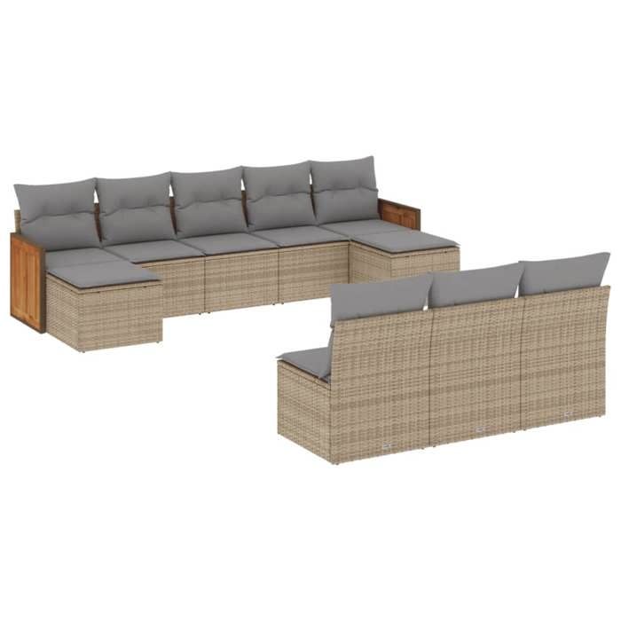 VidaXL Salon de Jardin avec Coussins 10 pcs, Canapés de Terrasse, Ensemble de Meubles de Patio, Mobilier d'Extérieur, Beige 3228068