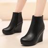 Female Platform Wedges Boots Autumn Winter Black Ankle Boots For Women High Heels Ladies Genuine Leather Shoes Zippe