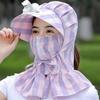 Women Summer Sun Hat Face-covering Neck Protective Windproof Sunshade Sunscreen Striped Hat With Fan