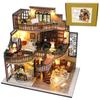 Moin Moin Dollhouse Miniature DIY Handmade Kit Set Instruction Beautiful Curved European Style Pavilion Where the Cub Lives LED Light Acrylic Case