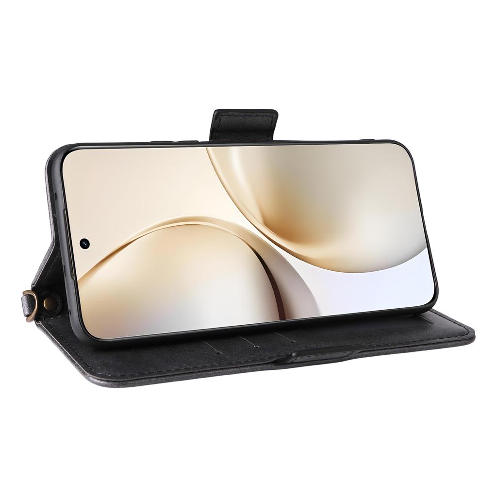 For Realme 14 Pro+ 5G Leather Case Magnetic Closure Wallet Stand Phone Cover with Crossbody Strap