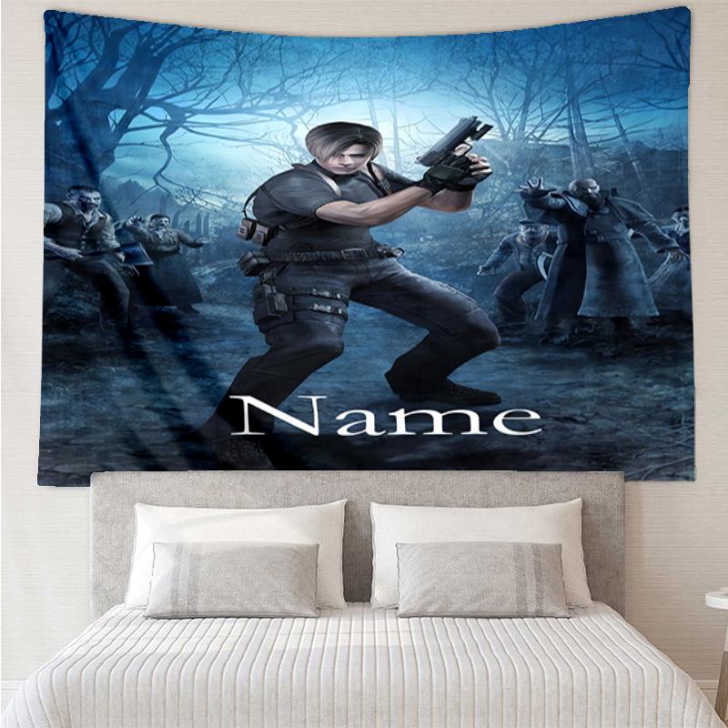 Custom Name Resident Evil Print Tapestry, Backdrop, Easy Setup, Ideal for Bedroom, Office & Living Room, with Aesthetic Wall Hanging Decor.