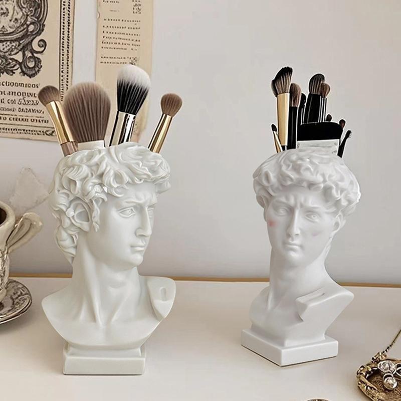 Creative Statue Of David Shape Brush Pot Desktop Ornaments Storage Box Household Makeup Brushes Organizer