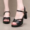 8cm Small Size 32-43 Comfortable Block High Heels Sandals Soft Leather Shoes 2025 Summer Platform Sandals Black for Office Model