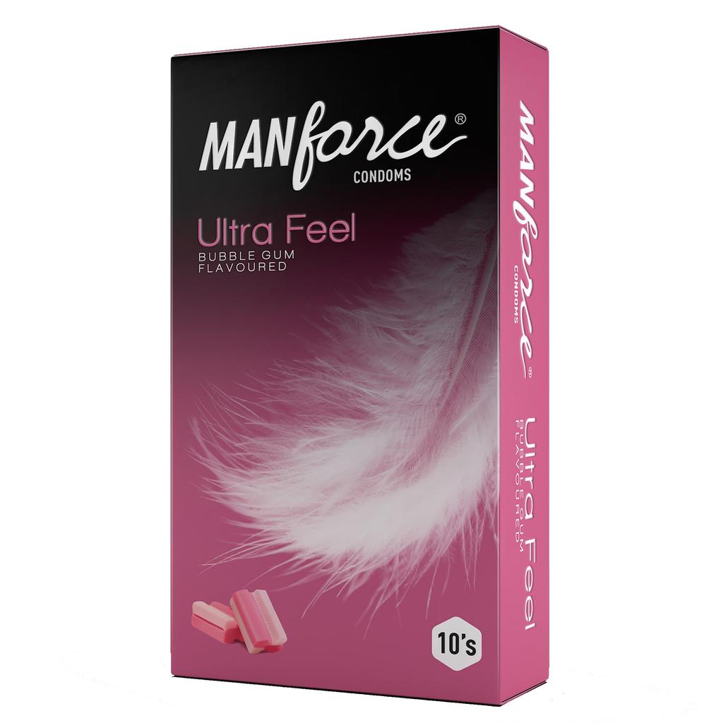 Презервативы Manforce Ultra Feel со вкусом жвачки для мужчин | 10 шт. | Ультратонкие презервативы | Смазанные латексные презервативы для усиления ее удовольствия - 10 шт.
