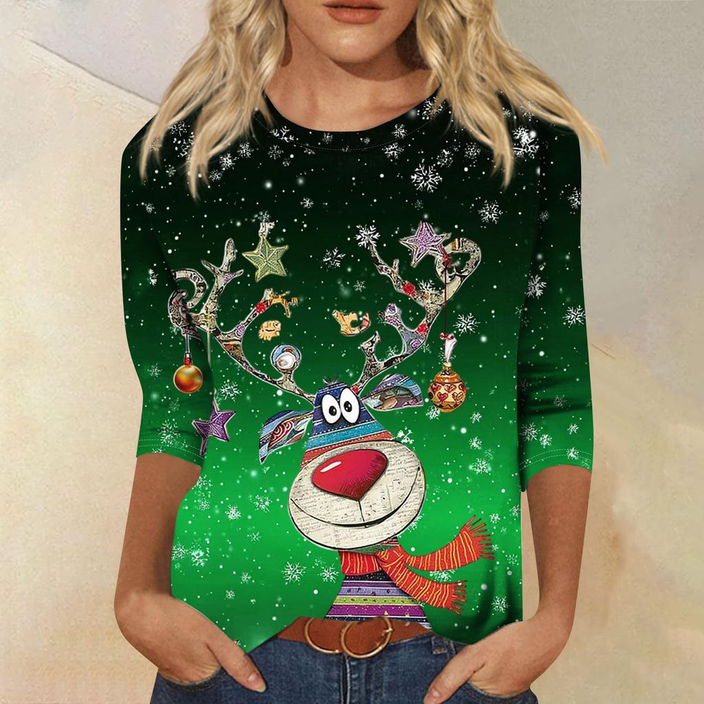 Women's Round Neck Tops Cotton Women's Casual Fashion Floral Print  Long Sleeve O-Neck Pullover Top Blouse