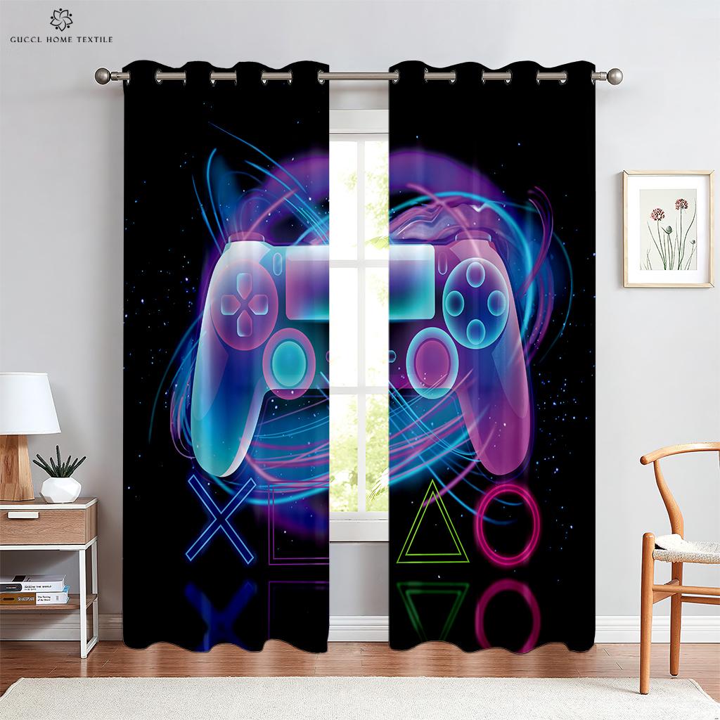 E-Sports Room Curtains Cool Game Handle Printed Curtains Dark Cool Rod Pocket Game Room Living Room Decoration Can Be Customized