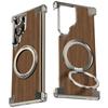 Luxury Wood Magnetic Phone Case for Samsung Galaxy S24 Ultra Magsafe 360° Kickstand Frameless Bumper Drop-Proof Phone Back Cover