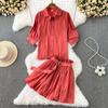 Two Peice Set For Women Summer Turn Down Collar Crop Top Shirt Pleated Mini Skirt Set Tracksuit Lounge Club Outfits Streetwear