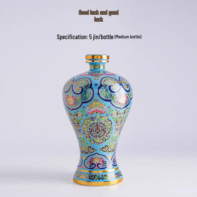 Изысканный орнамент-кувшин для вина с эмалью cloisonне в стиле «Фамиль Роуз», вместимостью 1 цзинь/5 цзиней
