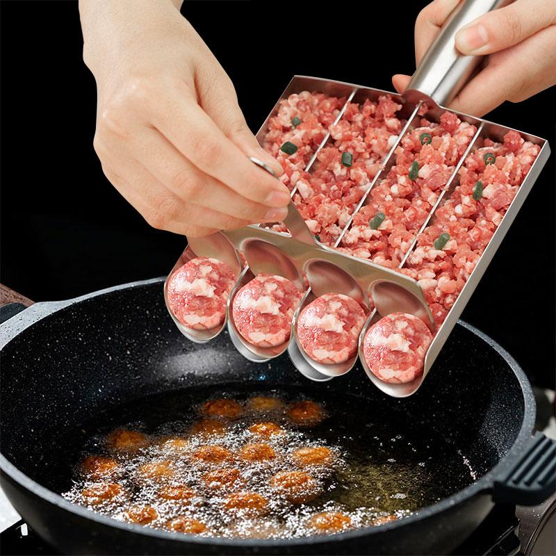 2/4 Фрикадельки с режущей лопаткой Многофункциональная ложка для фрикаделек из нержавеющей стали Ручные кухонные инструменты для приготовления фрикаделек