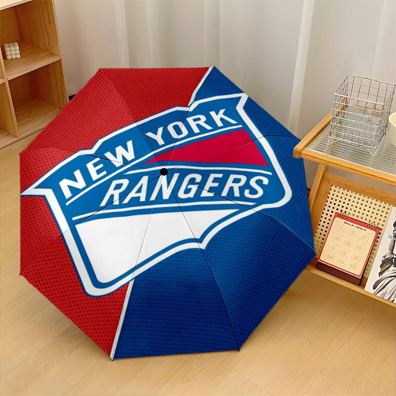 New York Rangers Print Auto 8?Ribs Folding Umbrella Wind Resistant Lightweight Automatic Umbrella For Daily Travel