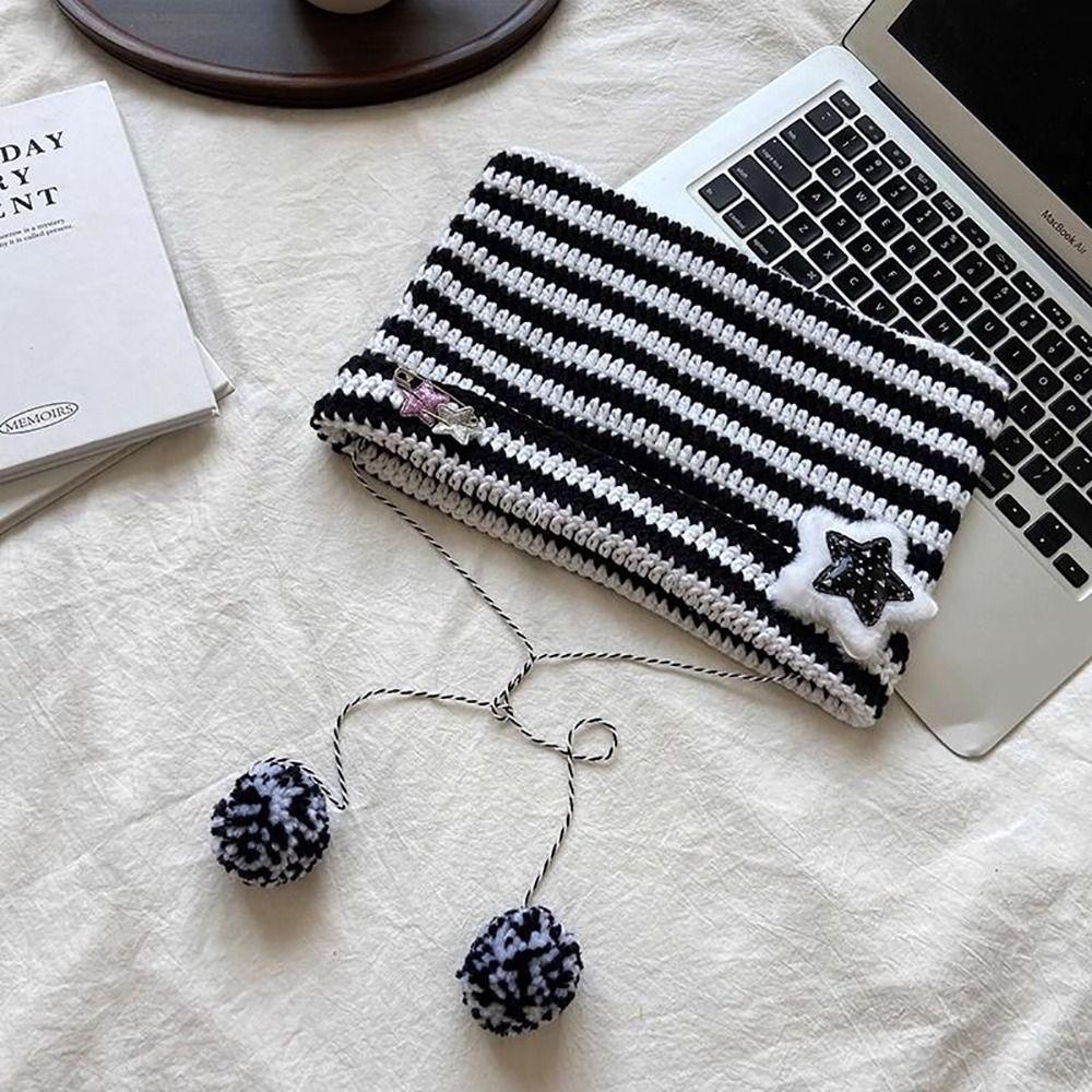 Полосатая шапка-бини Y2K Y2K Милая вязаная шапка-бини Женские шапки Шапка Звезда Дьявола Осень Зима