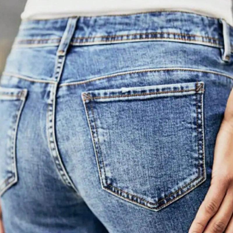 European and American Street Versatile Casual Mid Waist Washed Straight Leg Jeans Women's Clothing