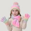 3Pcs/Set Kid Hat Scarf Gloves Set Rainbow Color Plush Ball Decor Knitted Hat Windproof Scarf Gloves Set Winter Accessories