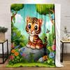 Cute Tiger In a Colorful Jungle Print Blanket Soft and Cozy Perfect for the Living Room Bed Sofa or a Nap,gift