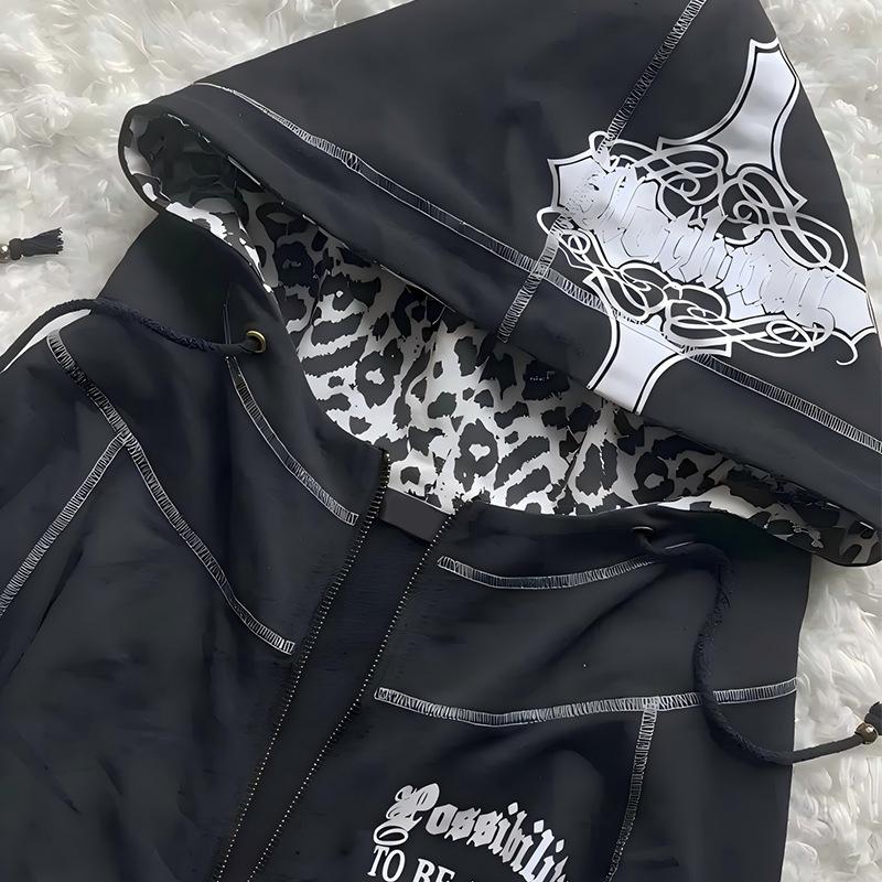 LUXEONFashion Ретро Тренд Харадзюку Ins Молния С Капюшоном Кардиган Толстовка Уличный Панк Женский Топ Одежда Y2k