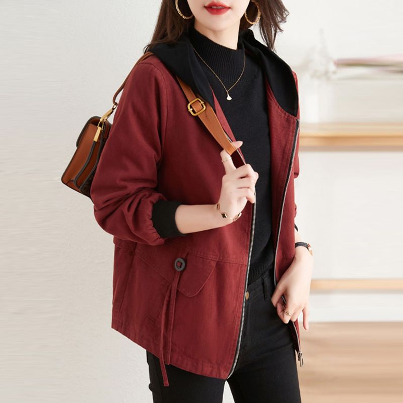 Женская куртка большого размера с капюшоном и застежкой-молнией, весна-осень